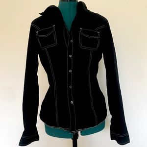 Vintage Tommy Hilfiger Size M Black Button Down White Trimmed Blouse